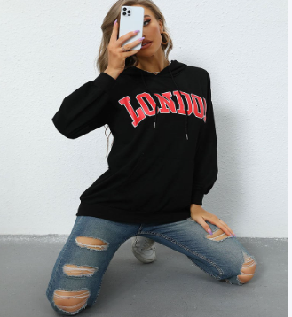 Hooded Letter-Print Sweatshirt for Women