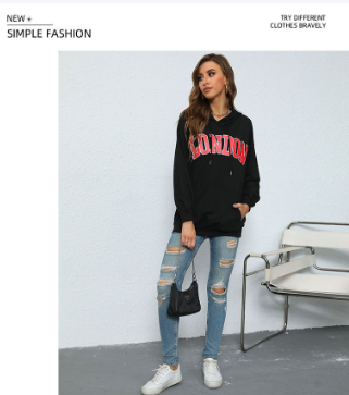 Hooded Letter-Print Sweatshirt for Women