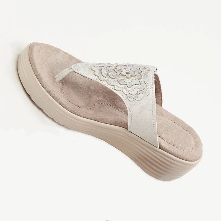 Embroidered Plus Size Wedge Heel Flip Flops for Women