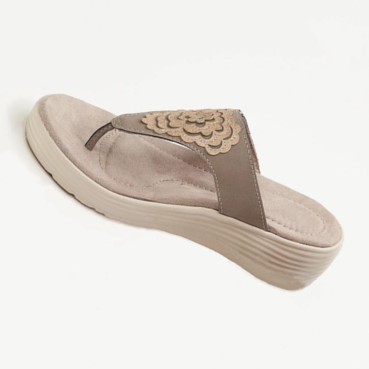 Embroidered Plus Size Wedge Heel Flip Flops for Women