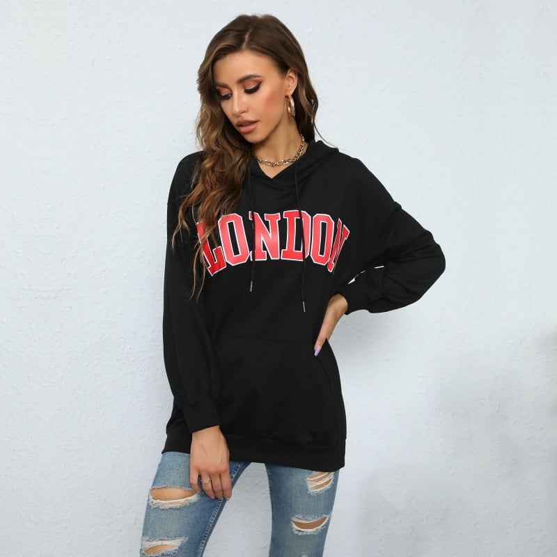 Hooded Letter-Print Sweatshirt for Women
