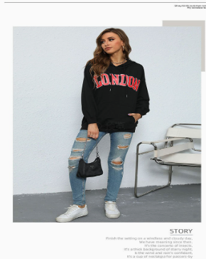 Hooded Letter-Print Sweatshirt for Women