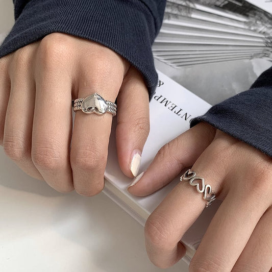 "Women's Retro Hollowed Heart Shape Ring in Pure Silver"