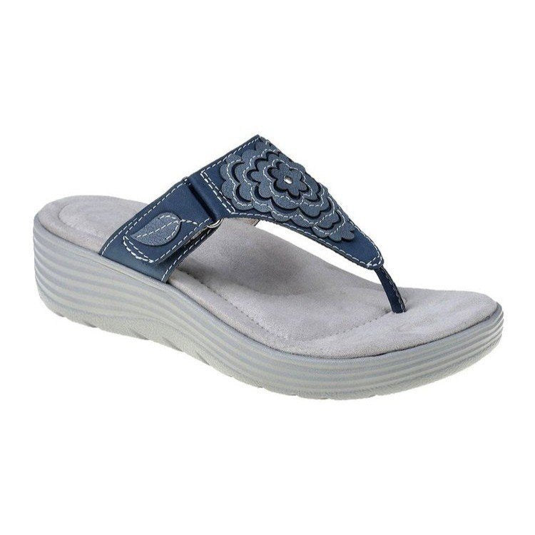 Embroidered Plus Size Wedge Heel Flip Flops for Women