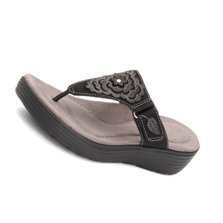 Embroidered Plus Size Wedge Heel Flip Flops for Women